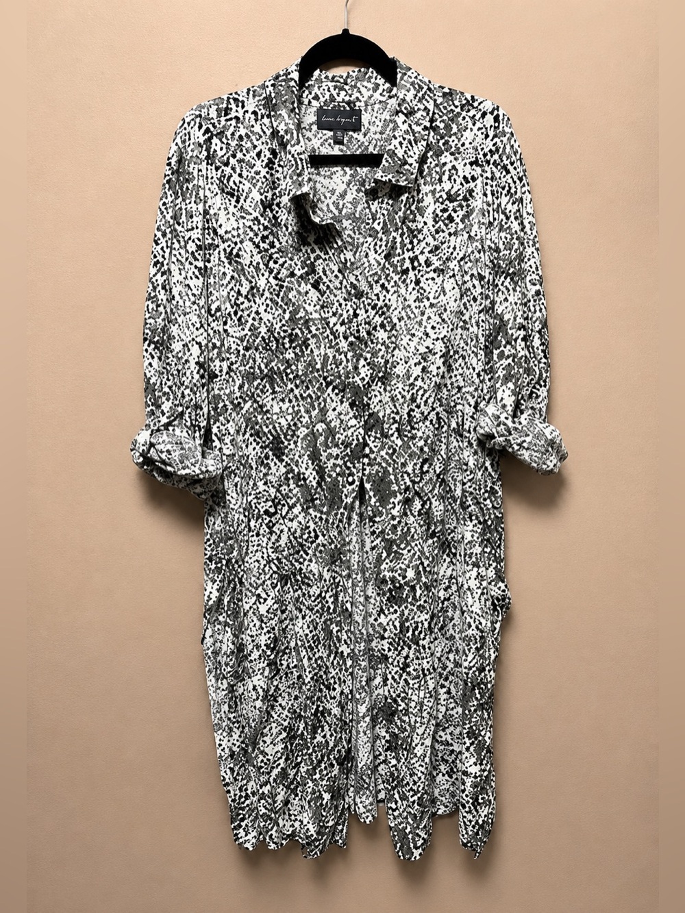 Lane Bryant green, Black & White Abstract Print Long Sleeve Shirt Dress